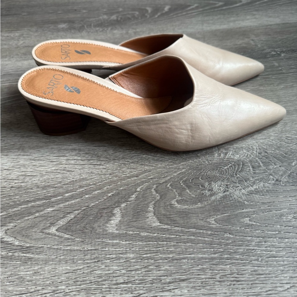 Franco Sarto Cream and Brown Mules with Textured Finish